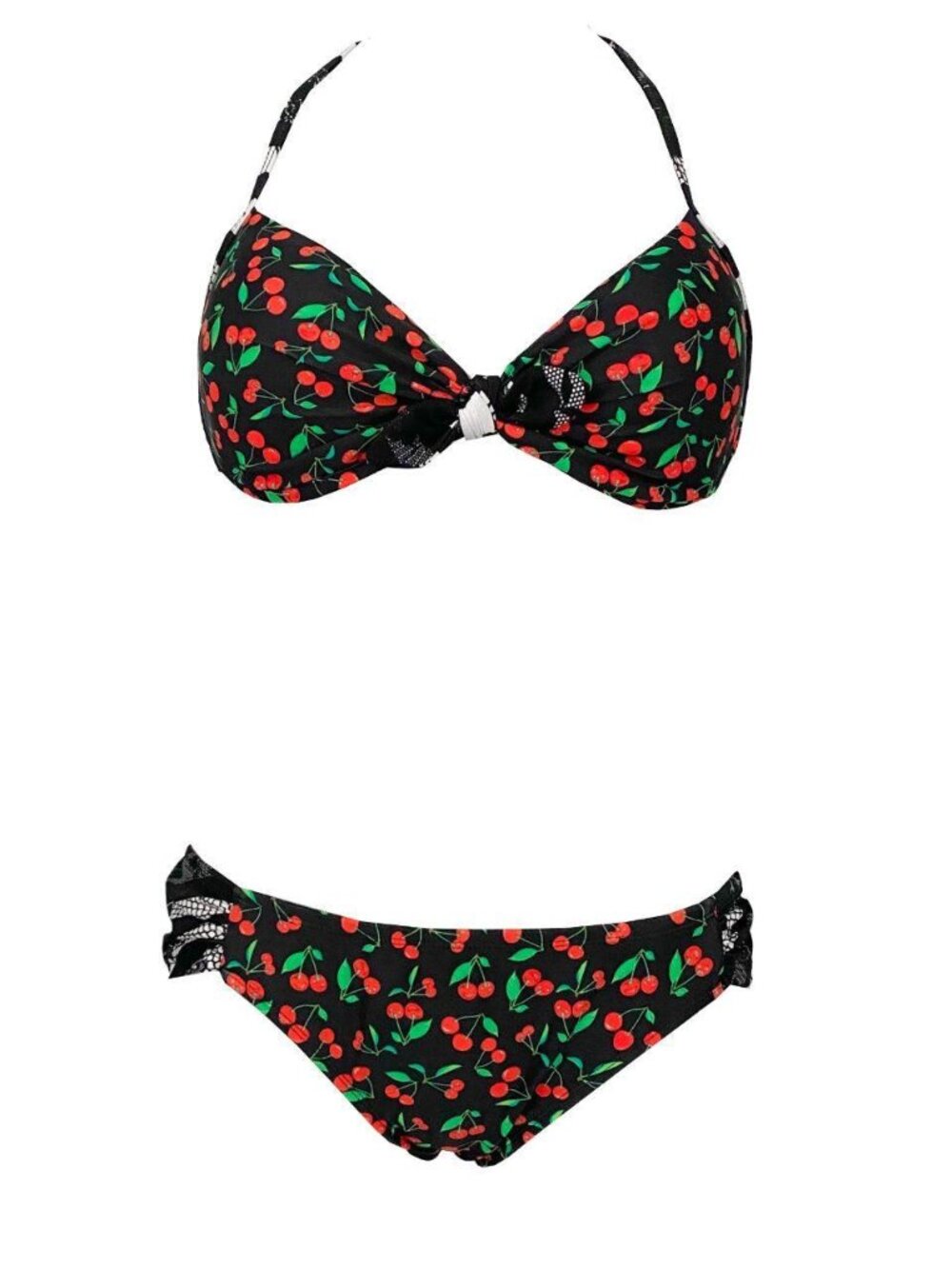 2000s swimwear black cherry and lace print bikini set